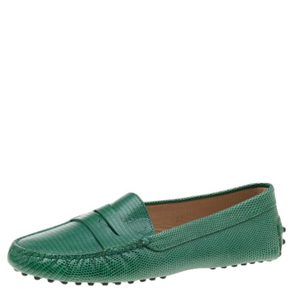 Tod's Green Leather Moccasin Driving Loafers - Picture 5 of 14
